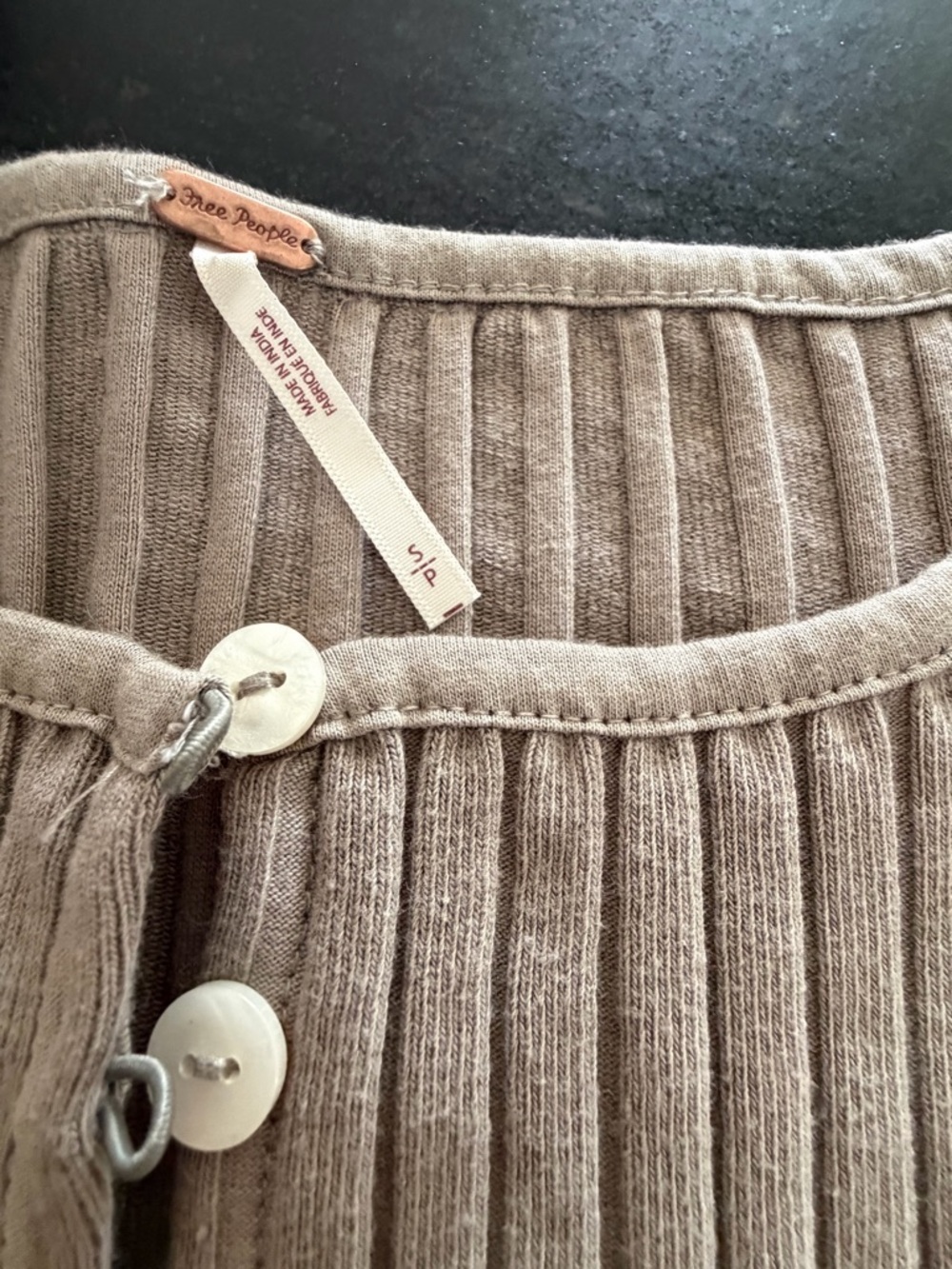 Free People Taupe Ribbed Button-Front Top - Picture 2 of 2